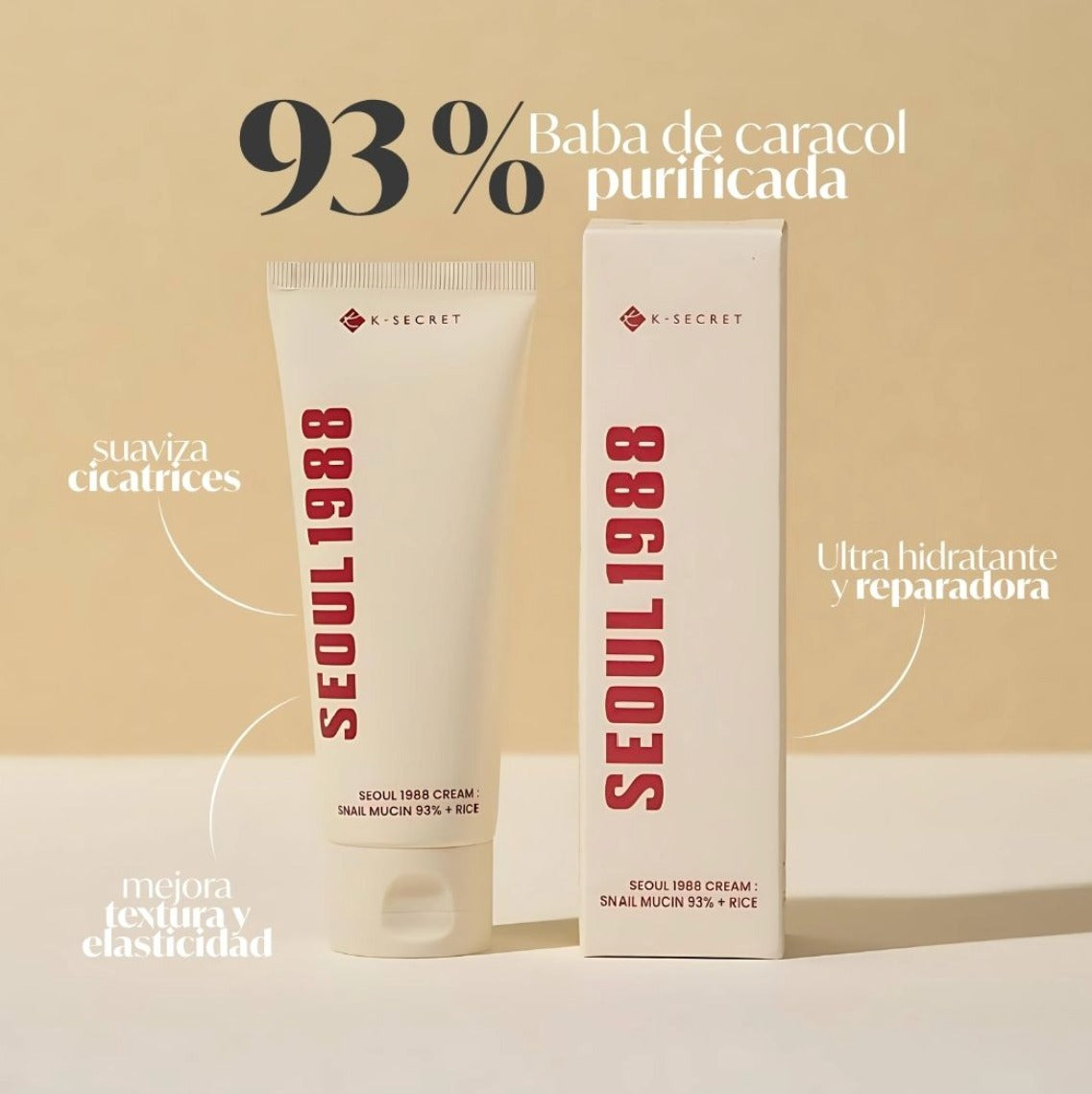 K-SECRET Seoul 1988 Crema Facial | Snail Mucin 93% + Arroz | Reparadora, Hidratante & Glow