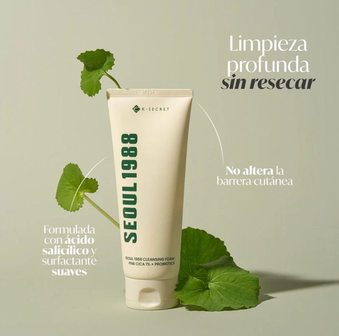 K-SECRET Seoul 1988 Cleansing Foam - Jabón en Espuma | Pine Cica 1% + Probióticos | Limpieza Suave & Calmante