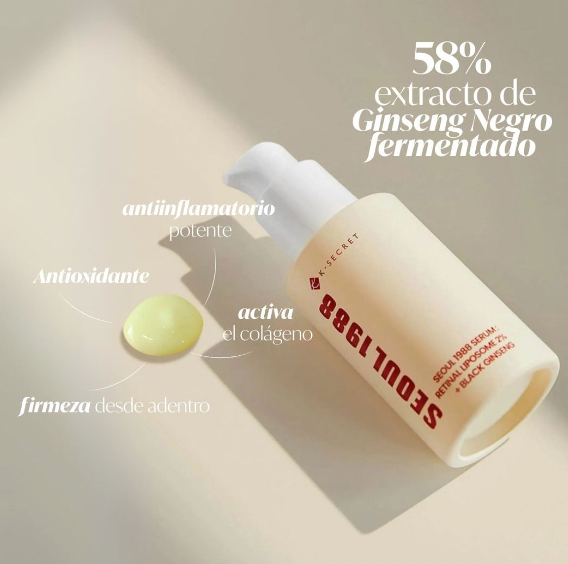 K-SECRET Seoul 1988 Serum | Retinal Liposome 2% + Black Ginseng | Antiarrugas, Firmeza & Renovación de la Piel