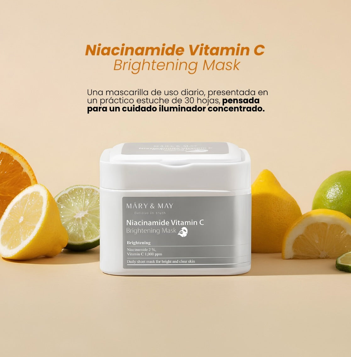 Mary&May Niacinamide Vitamin C Brightening Mask | Mascarillas Iluminadoras 30 Unidades