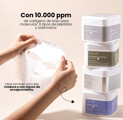 Mary&May Collagen Peptide Vital Mask | Mascarillas de Colágeno y Péptidos 30 Unidades
