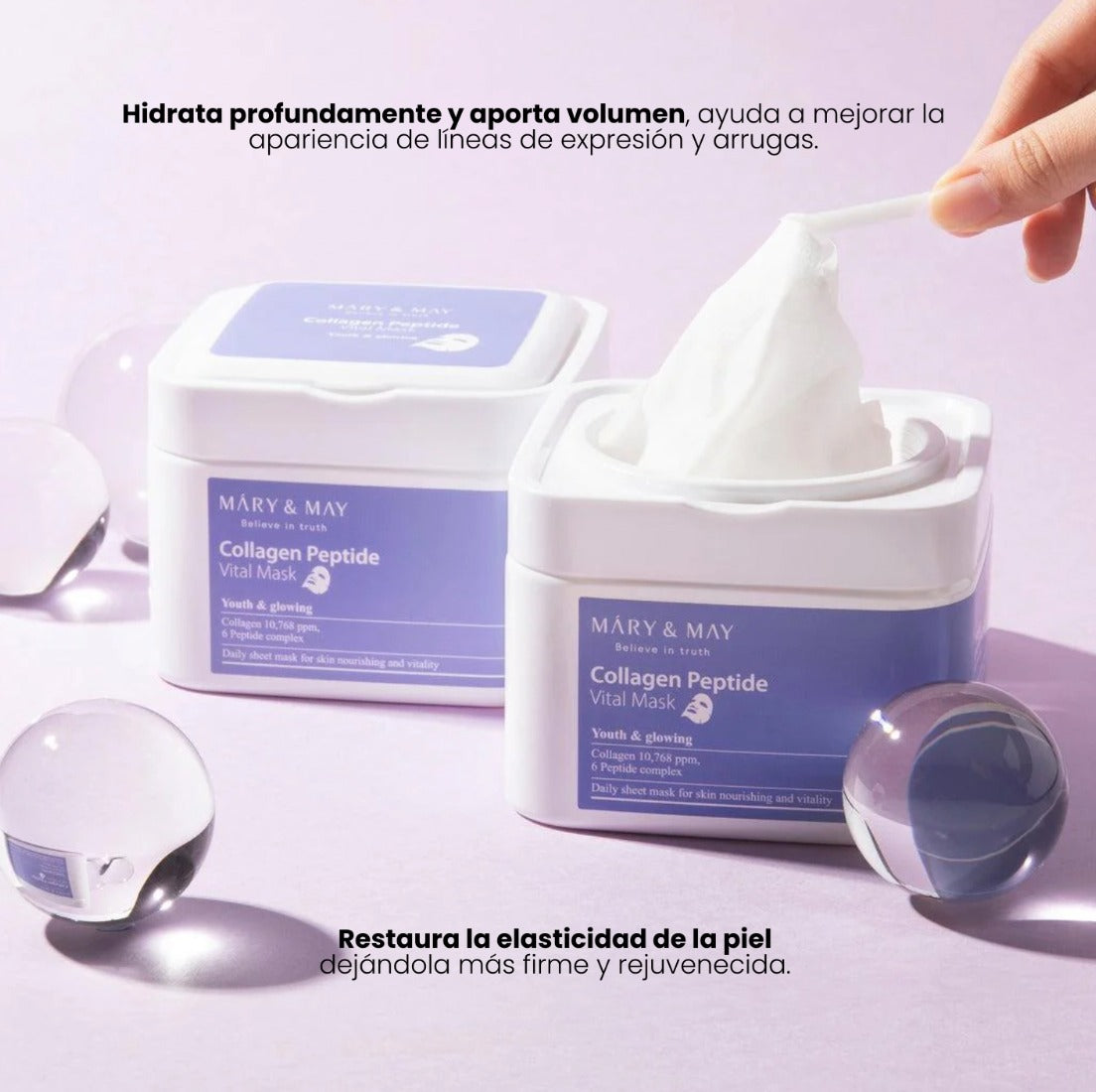Mary&May Collagen Peptide Vital Mask | Mascarillas de Colágeno y Péptidos 30 Unidades